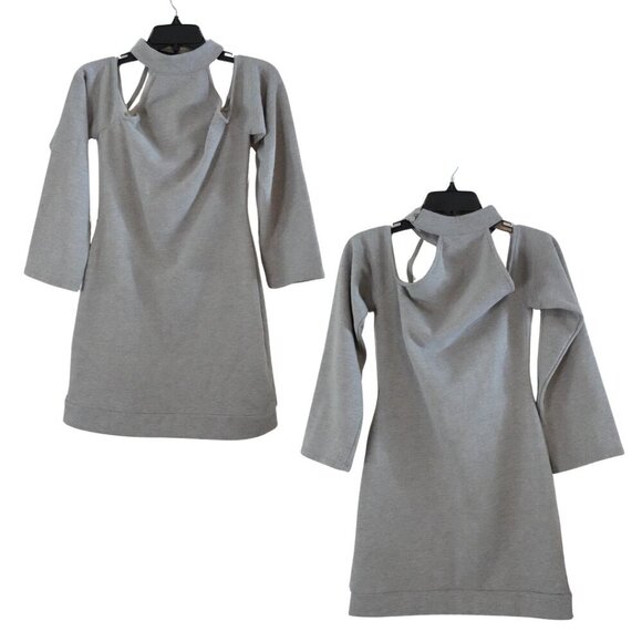 NWT, Michael Costello x Revolve, Halter Cold Shoulder Sweatshirt Dress, Gray - Picture 2 of 8